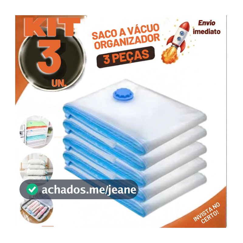 Kit 3 5 10 Sacos a Vácuo 50x60cm Organizador para Roupas Mala Cobertor Organização Guarda Roupa