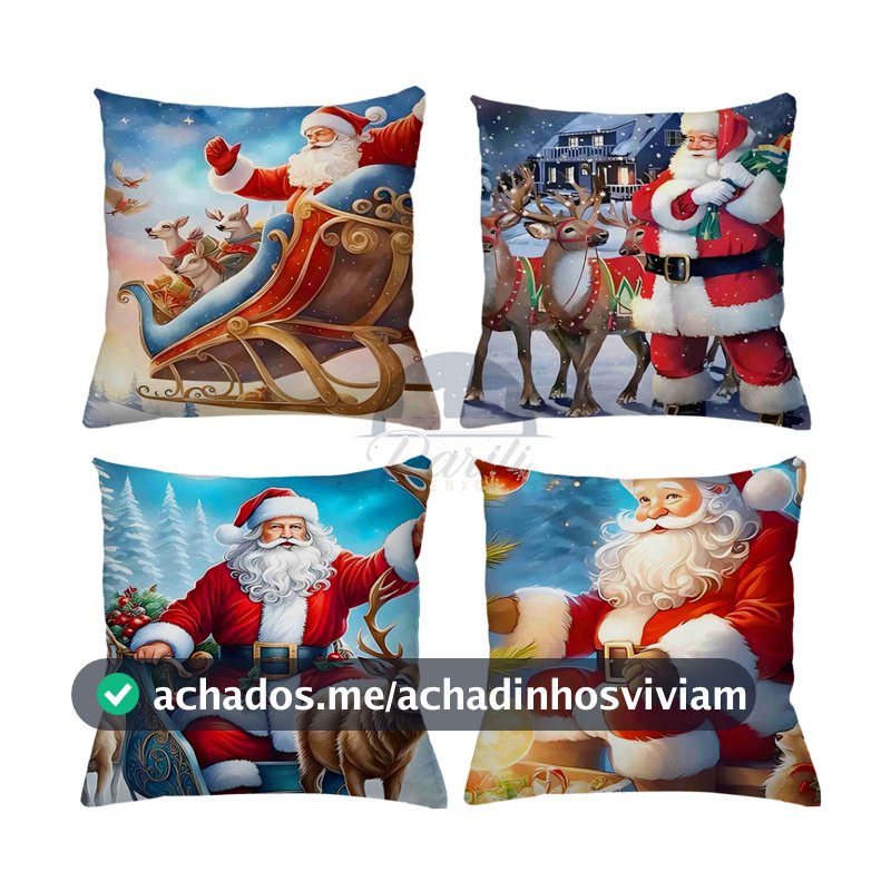 KIT 4 CAPAS DE ALMOFADAS DECORATIVAS NATAL PAPAI NOEL BONECO DE NEVE FELIZ NATAL  RENA - TAMANHO 45X45