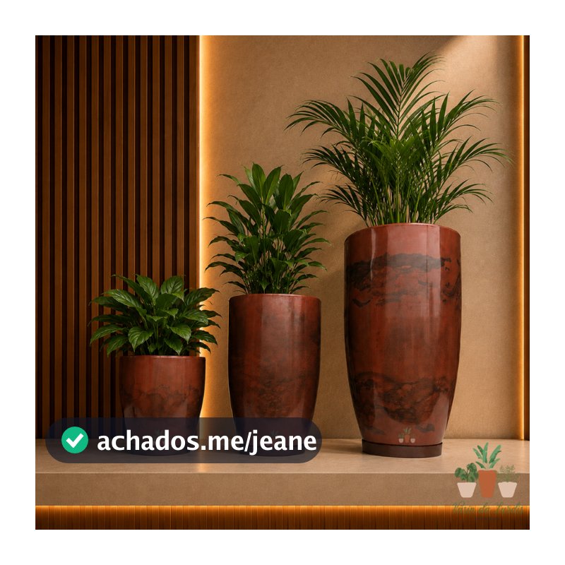Kit 3 Vasos Decorativos para Plantas Modernos em Polietileno Cone Bojo Liso Luxo