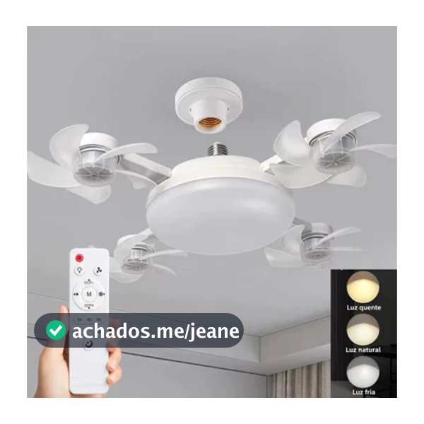 Ventilador de Teto com Lustre LED Silencioso com Controle Remoto 4 Mini Hélices Integradas Bivolt