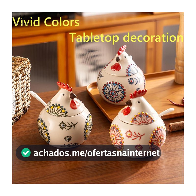 Adega De Sal De Galinha De Cerâmica Com Tampa E Colher , Pote De Biscoito De Frango Fofo , Suporte Para Balcão De Café ,