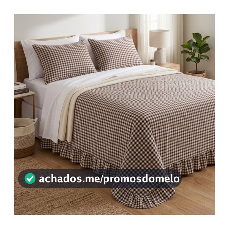 Colcha Farm Xadrez com Babado e Par de Fronha Cobre Leito 3 Peças