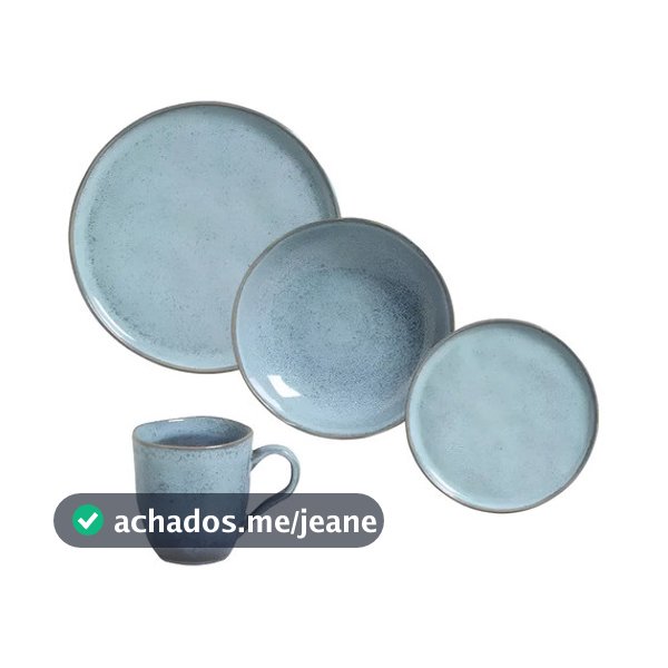 Aparelho De Jantar Cerâmica Stoneware Bio Breeze 16 Peças Azul-claro Porto Brasil Liso