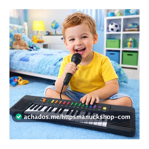 Teclado Piano Musical Infantil + Microfone Karaokê – Brinquedo para Criança e Bebê