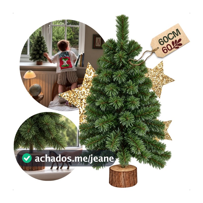 Árvore De Natal Pequena Pé de Madeira Pinheiro Verde Luxo 60cm - 60 Galhos