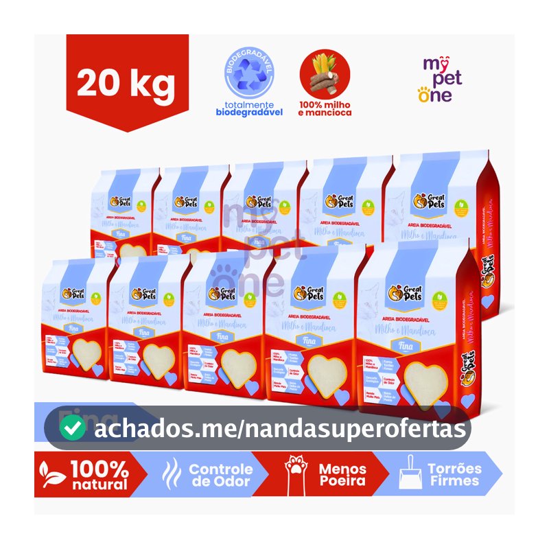 Kit 10 Areia Biodegradável Fina Great Pets - 2 Kg
