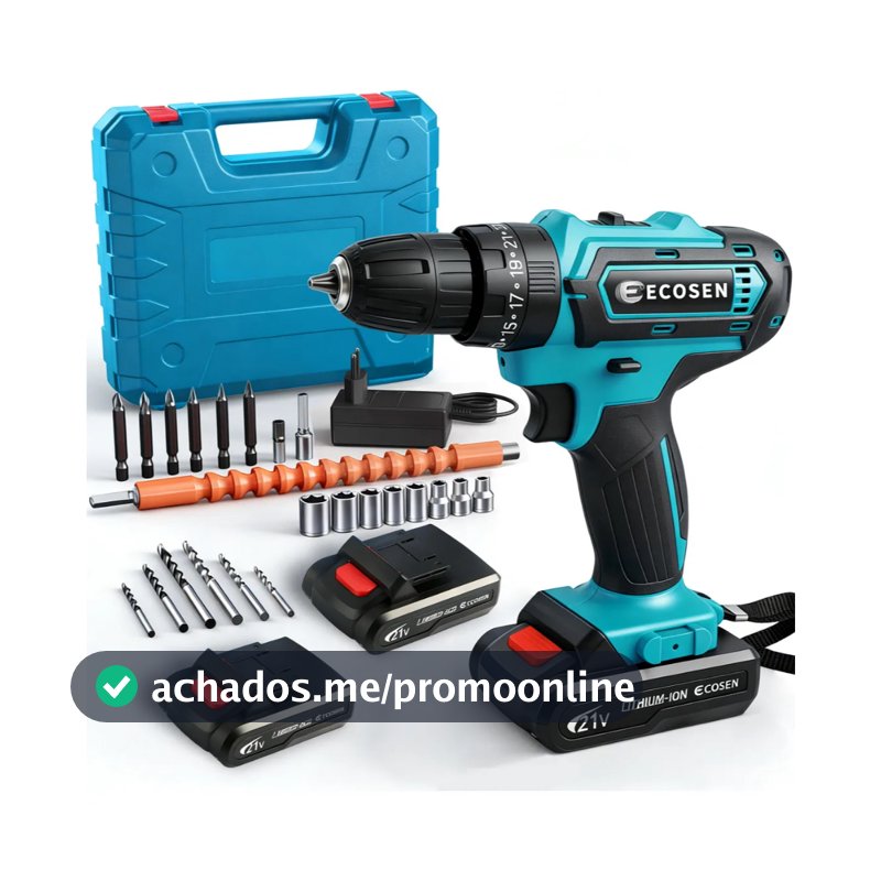 Parafusadeira Furadeira de Impacto Sem Fio 21V Bivolt 110/220V Kit Maleta com 2 Baterias 28 Peças