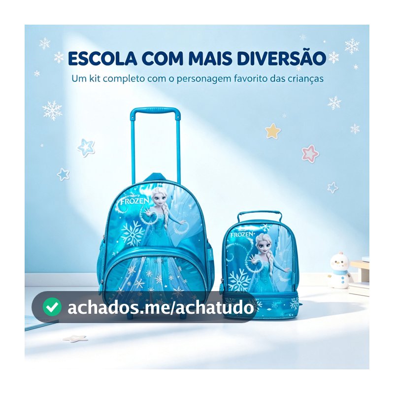 Kit Escolar Frozen Mochila Rodinha Lancheira Térmica Disney Infantil Pré-Escolar