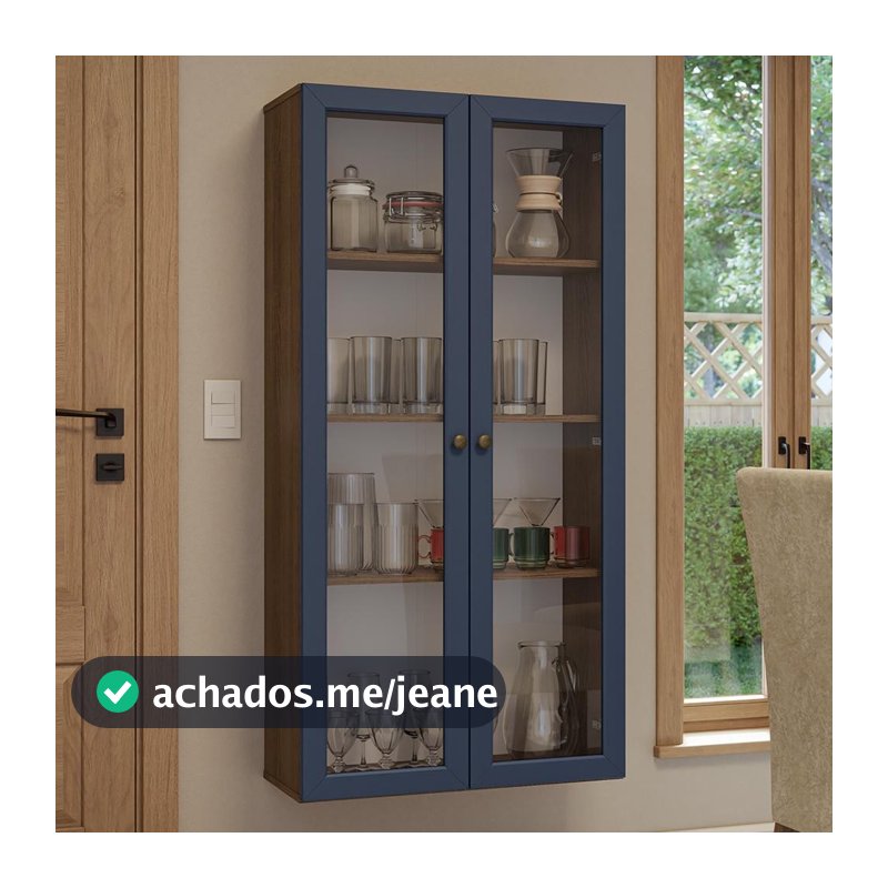 Cristaleira Suspensa 70 cm 2 Portas de Vidro Rustic/Azul Vik Madesa