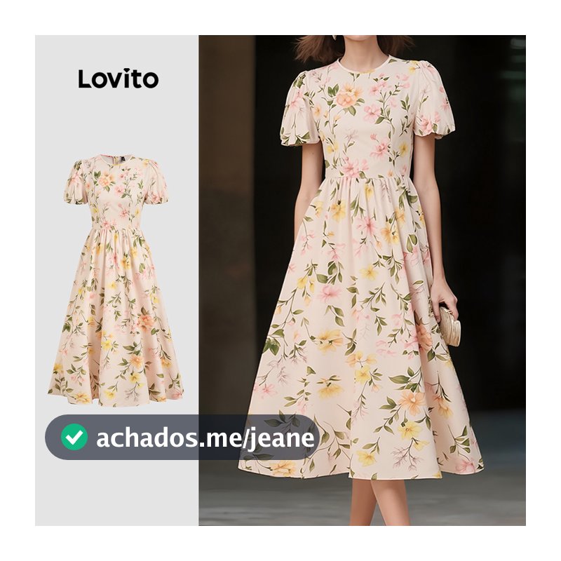 Lovito Floral Vestido Casual com Babados Primavera/verão Feminino LK5ED175