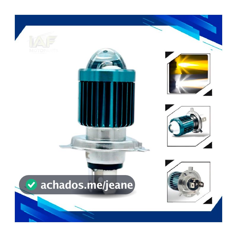 Lâmpada De Led H4 Moto Farol Alto AMARELO e Baixo BRANCO 6500k 1500 Lúmens OLHO DE PEIXE
