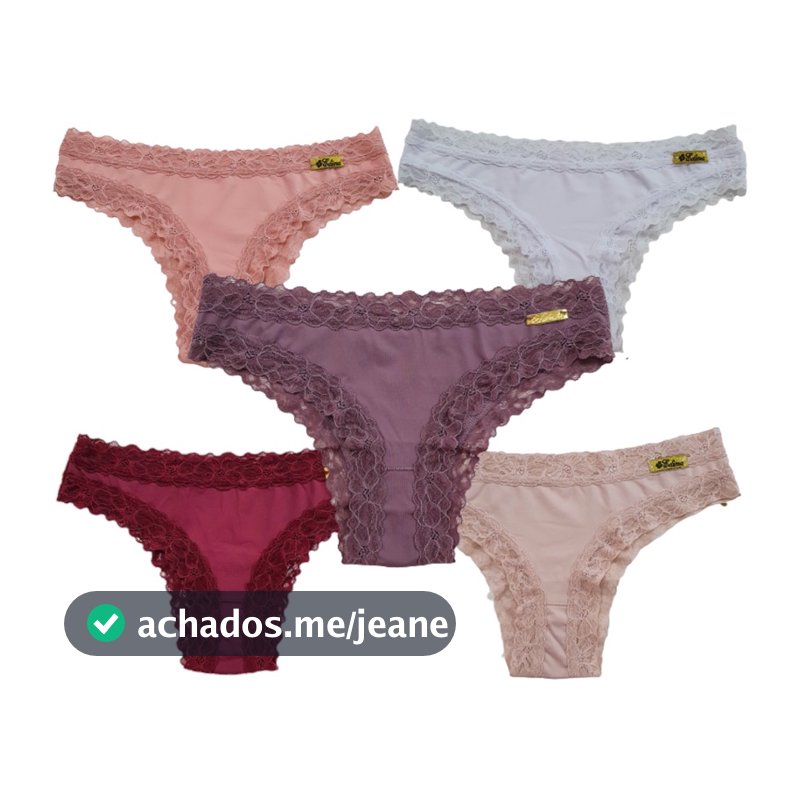 Kit 5 Calcinha Renda Conforto Alta Qualidade em Microfibra Lingerie Moda Feminina