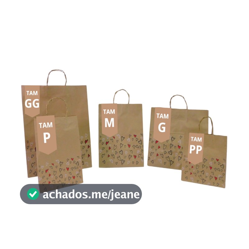 Sacola Papel Kraft Personalizada Coração (COLORIDO) - 50 Unidades