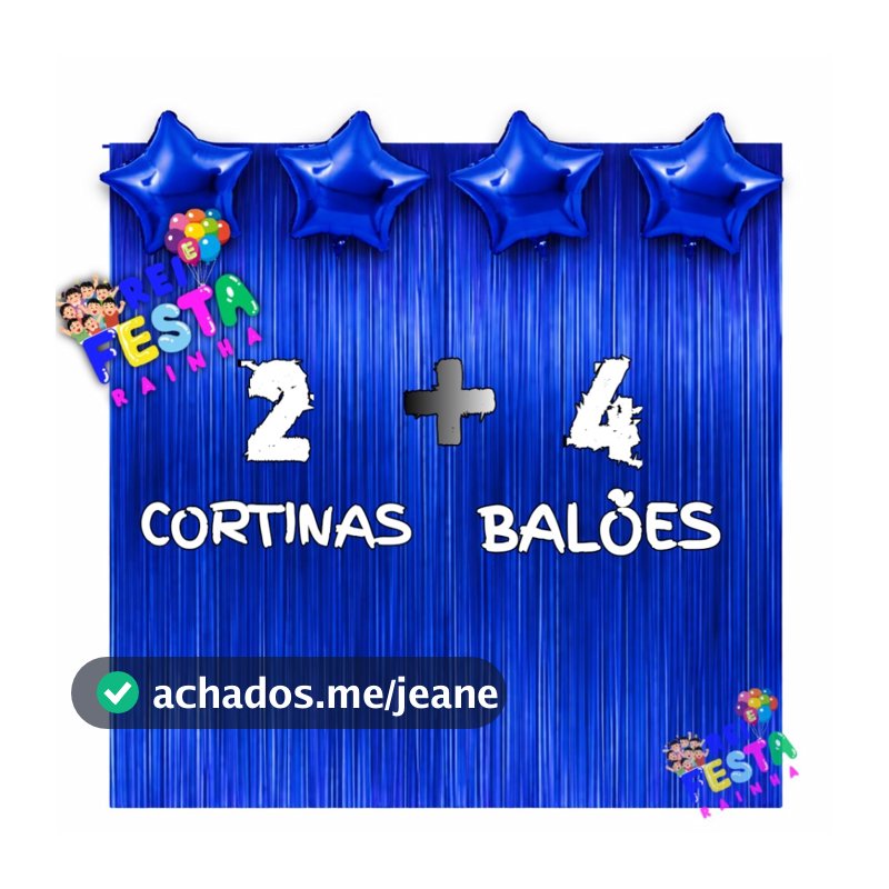 Kit 2 Cortinas + 4 Balões Estrelas,14 Cores, Decoração, Festa, Comemoração, Surpresas, Eventos, Aniversário, Kit Azul Ro