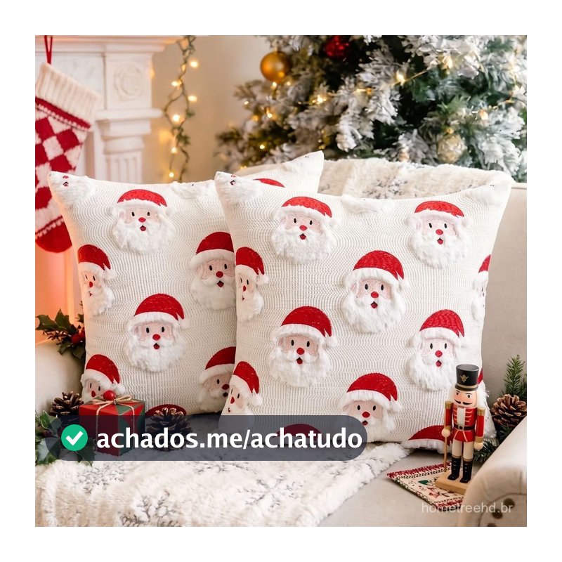 Capa de Almofada Papai Noel Bordado 45x45 Natal Sofá Sala Decoração Festa