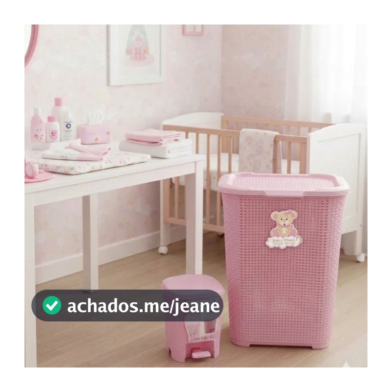 Kit Quarto Infantil Bebê Lixeira Com Pedal 6L + Cesto Roupas 30L Rosa
