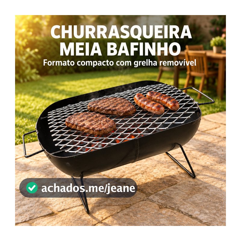 Mini Churrasqueira Meia Bafinho Portátil a Carvão Ferro Pequena com Grelha Removível Alças Camping Viagem