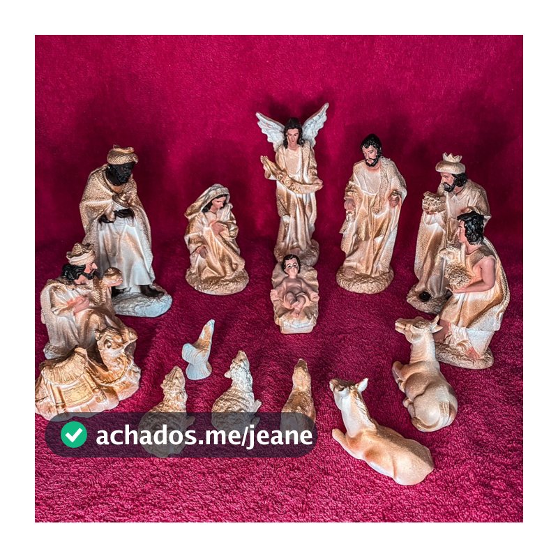 Presépio de Natal 15 peças 18cm - Com animais - Gesso com Resina