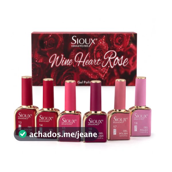 Sioux Kit 6 Esmaltes Gel UV Led Wine Heart Rose 12ml Coleção Rosas Premium Alta Cobertura Esmalte Gel UV Led