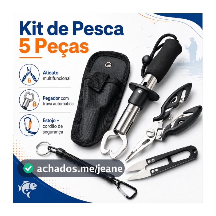 Kit 5/3 Peças Ferramentas de Pesca Alicate Multifuncional+Pegador de Peixe com Corda Anti-Queda e Capa