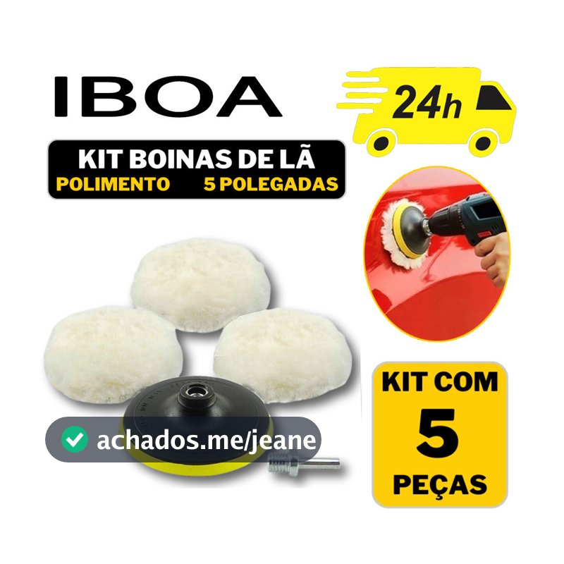 Kit 3 Boina De Lã Polimento Automotivo Suporte Com Velcro Para Politriz Parafusadeira E Furadeira 125MM
