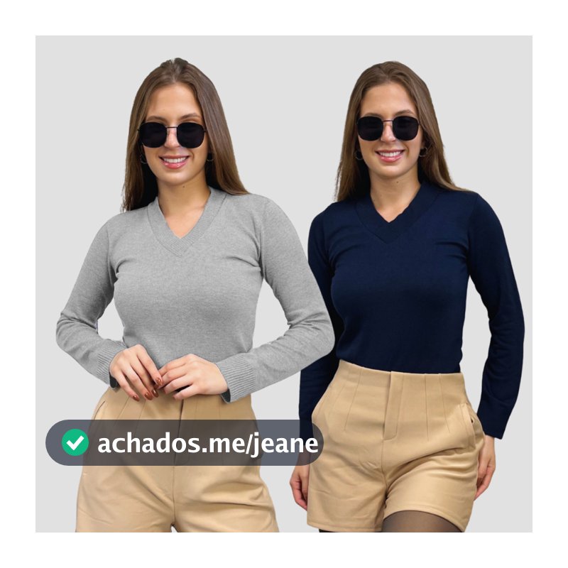 Kit 2 Blusa Feminina De Frio Tricô Suéter Feminino Manga Longa Decote V Lã Elastano