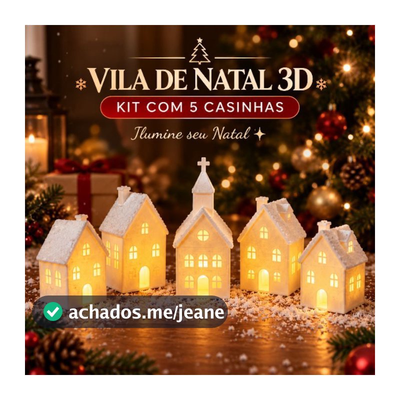 Kit 5 Casinhas Vila Natalina Iluminada LED Enfeite Decorativo de Natal