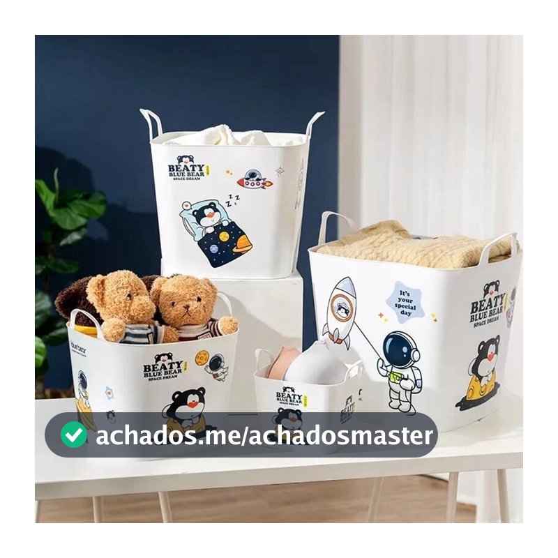 Balde multifuncional e para organização de brinquedos com estampa de universo divertido