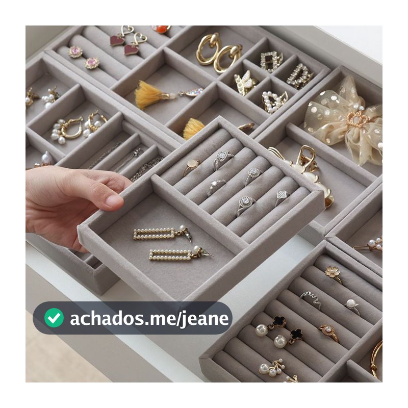 Bandeja Porta Jóias de Veludo para Closet Gavetas Organizador de Bijuterias e Relógios