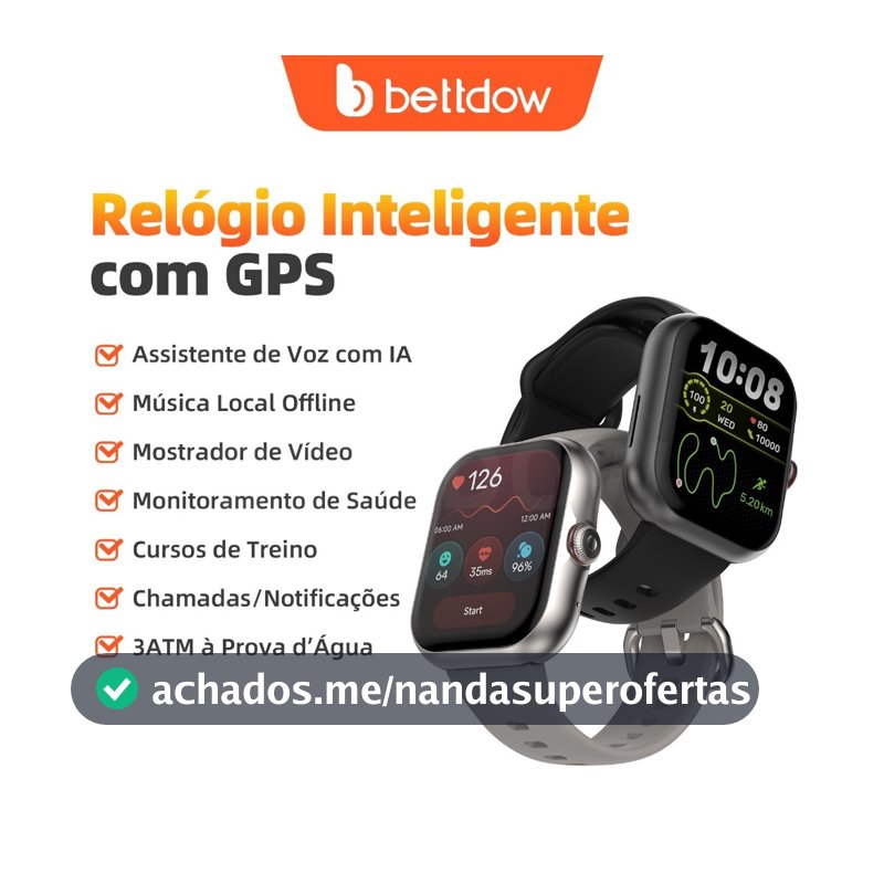 Smartwatch Bettdow Fb055 1.85 Esportivo Ia Música Gps 3atm