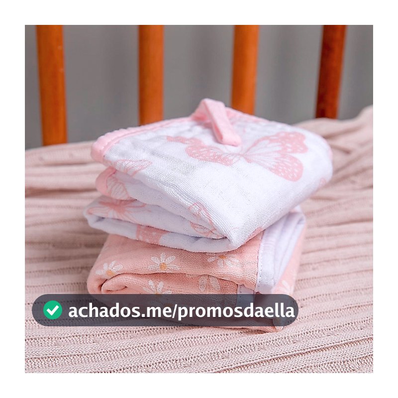 Pano De Boca Bebê Soft Menina Menino 40x40cm C/ prendedor de chupeta - kit C/2 Unidades - Papi