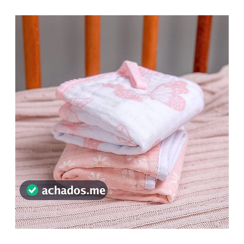 Pano De Boca Bebê Soft Menina Menino 40x40cm C/ prendedor de chupeta - kit C/2 Unidades - Papi