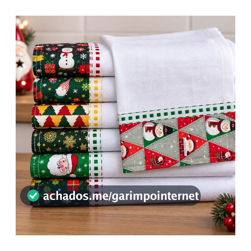 Pano De Prato Barrado Natal kit 05 pçs