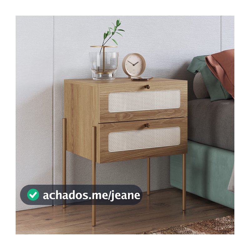 Mesa de Cabeceira 02 Gavetas com Telinha Industrial Indy A03 Hanover Dourado - Lyam Decor