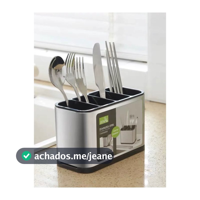 Escorredor de Talheres Inox Organizador Porta Utensílios Cozinha Divisórias Portátil Base Removível