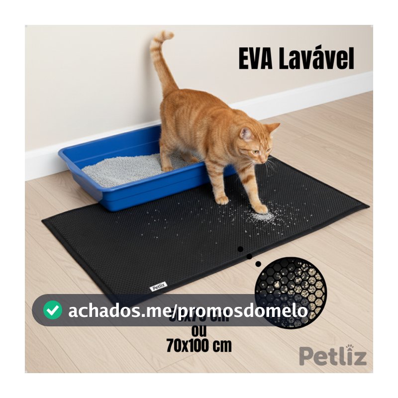 Tapete Higiênico para Caixa de Areia de Gatos Anti Sujeira Coletor De Areia EVA 70x100 cm - Petliz