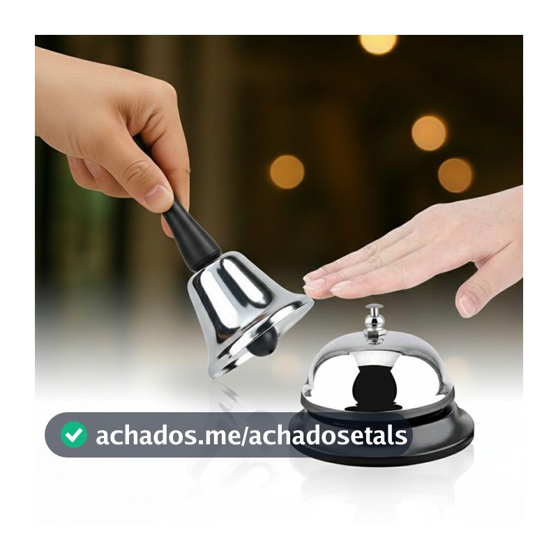 Kit Campainha de Mesa e Sino Sineta Inox Ideal Restaurantes Hotéis Lojas Escritórios Balcão Bar Garçon