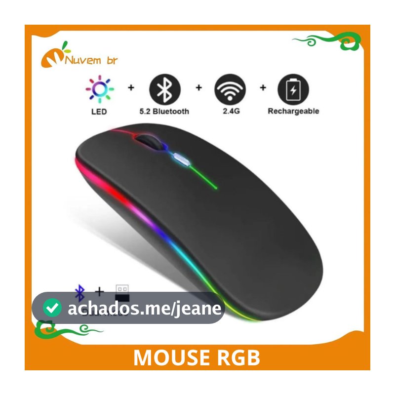 Mouse Wireless Recarregavel Profissional led gamer usb portatil bluetooth Com Bateria Sem fio 2,4 Ghz RGB - NUVEM