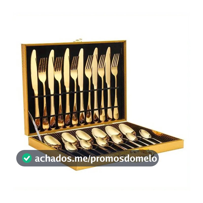 Jogo Talheres 24 Peças Faqueiro Dourado Aço Inox Premium Luxo cozinha Com Maleta