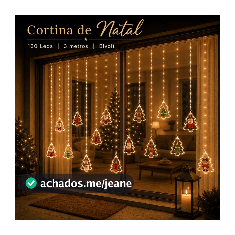 Cortina Cascata Pisca Pisca 3 Metros Natal Decoração Bivolt 130 Leds Pilha Branco Quente Árvore Enfeite Decoração Premiu