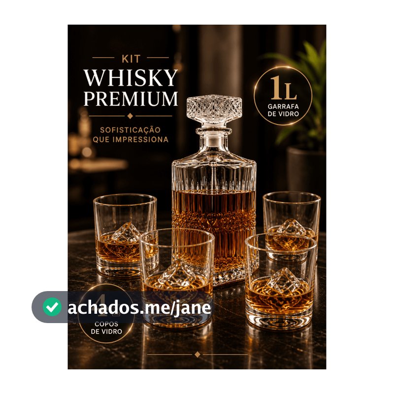 Kit Garrafa Whisky 1 Litro + 4 Copos Vidro Elegante Premium Presente Bar