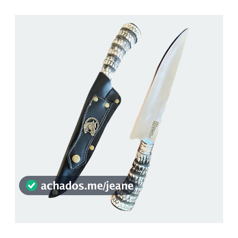 Faca Churrasco Artesanal Gaúcha Afiada Aço Inox 7 Polegadas Bainha Em Couro Personalizada Com Nome Logo Escudo Logo Luxo