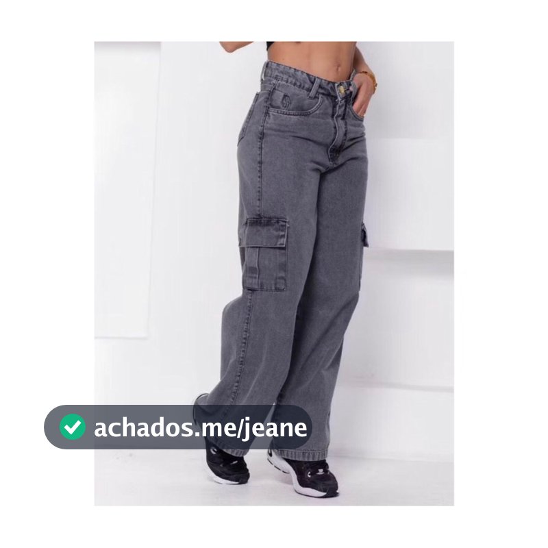 calça wideleg jeans feminina marmorizada cinza tendência tecido algodão