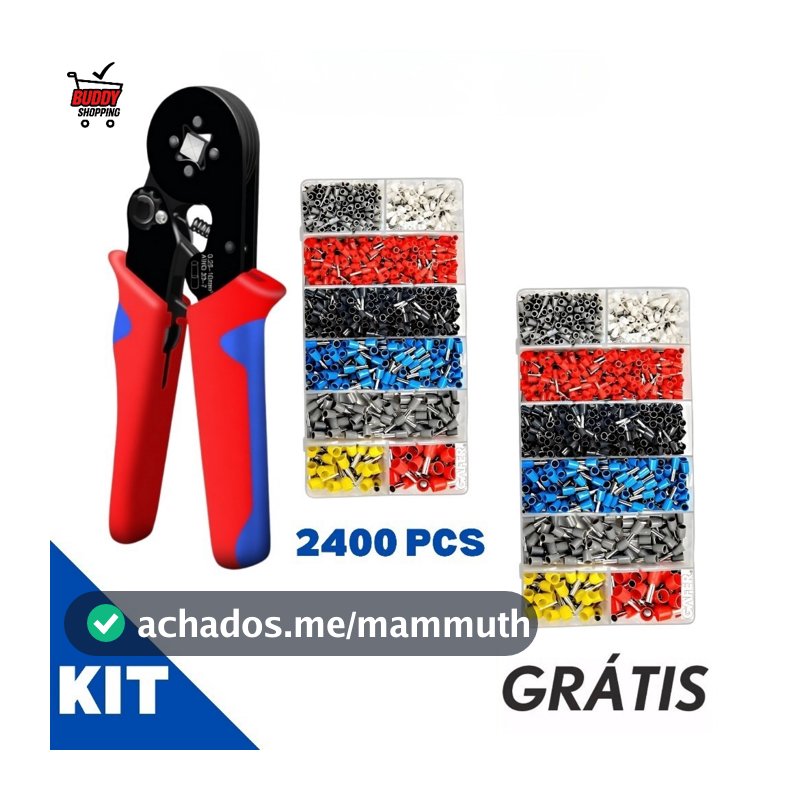 Kit Alicate de Crimpar Terminais Ilhós 0,25 a 10mm² + 2400 Terminais Catraca Luatek