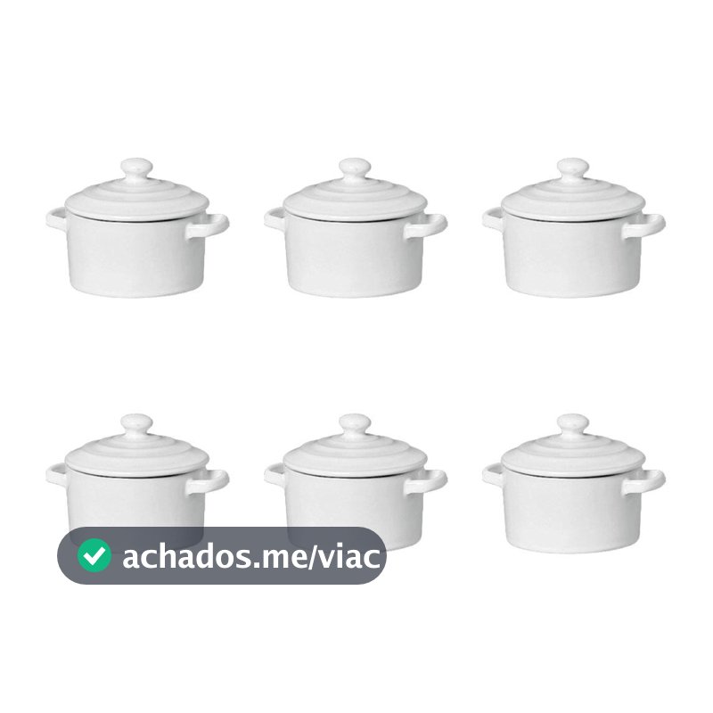 Kit 6 Mini Caçarolas Cerâmica Branca Esmaltada 250ml Moderna Panelinha Para Festa Buffet Servir