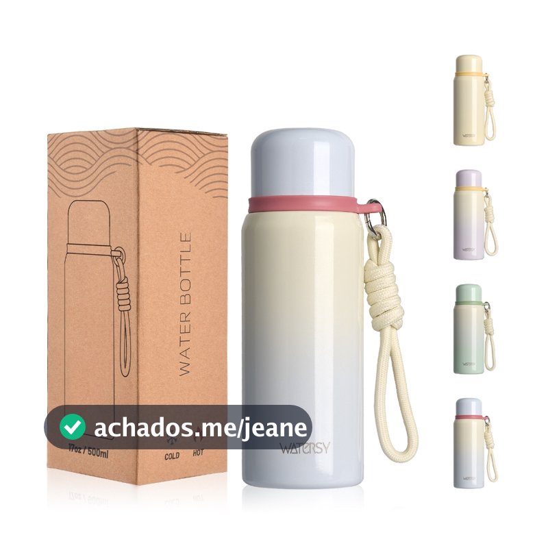 WATERSY Copo Termico Garrafa Térmica Inox 500ml Garrafinha Térmica Para Café Academia À Prova Vazamento