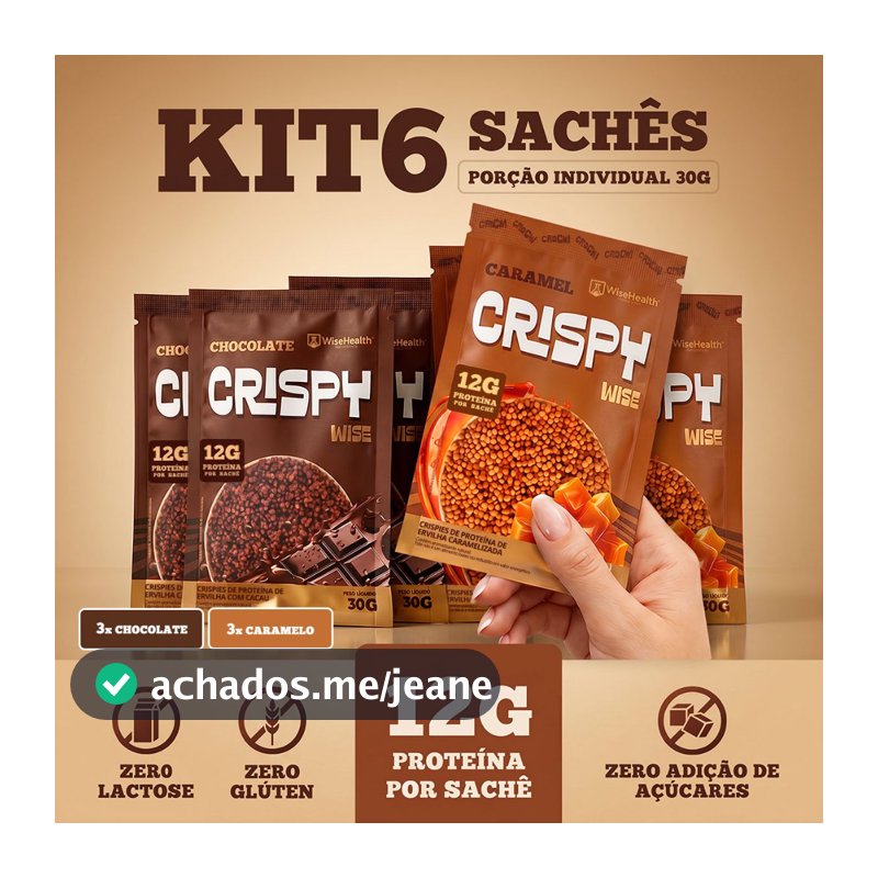 Kit 6 Crispy Wise Proteico Sabores Chocolate E Caramelo 30g Snack Saudável Delicioso Funcional