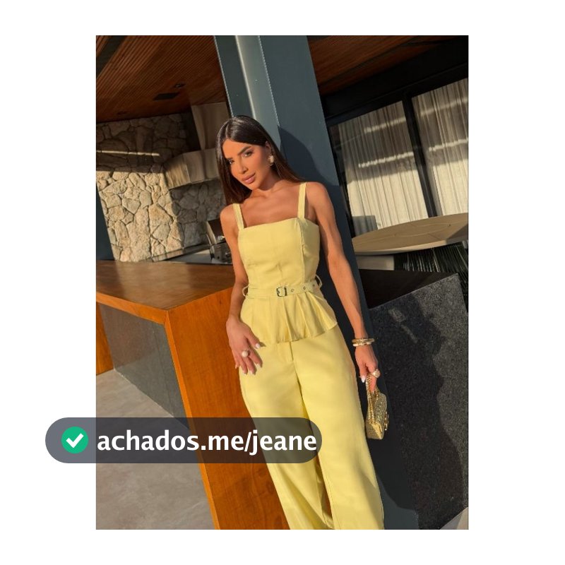 Conjunto Flora Cropped Alças Firmes Com Cinto Acenturado + Calça Lançamento