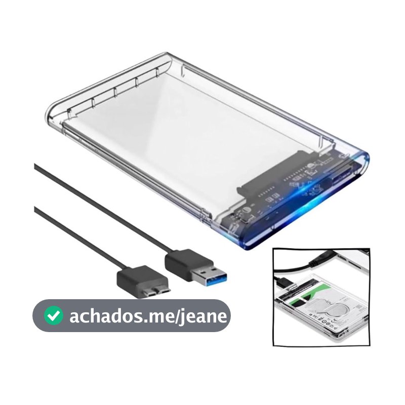 Case HD Externo USB 3.0 Transparente Para HD/SSD SATA 2,5" Gaveta Adaptador Portátil Notebook e PC