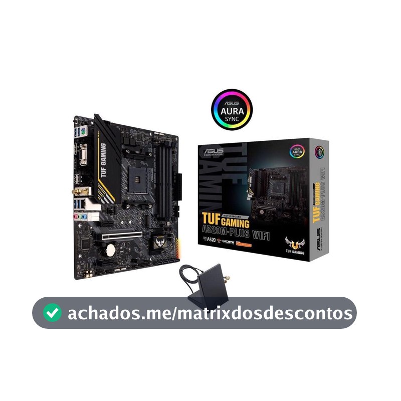 Placa Mãe ASUS TUF GAMING A520M-PLUS WIFI AMD AM4 RGB mATX DDR4 Preto - 90MB17F0-M0EAY0